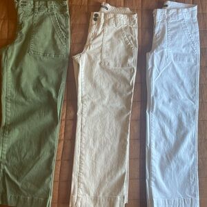 Set of Three Women’s “Flamingals”Wide Leg Pants in Green, Cream, and White